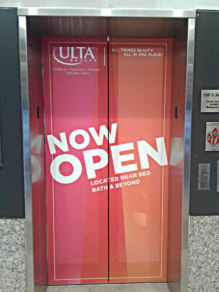 EYECorpMedia's tweet photo. We can open doors for your brand! Start advertising your campaign with us! Check out our elevator door wrap & wallscape which will catch the eye of your target market! #elevatorwrap #ooh #outofhomemedia #advertising #ultabeauty #makeup #fragrance #skincare #haircare https://t.co/uTzayi4ihS