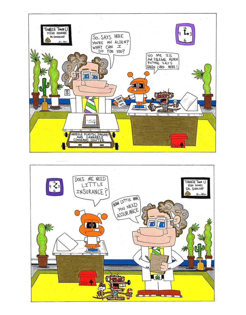 Kunzitoons's tweet photo. Good afternoon #Friends in case you missed our latest cartoon on our new website, here it is. It’s about our little Alien who loves weed and his adventure to get his medical green card. 
Hope you enjoy it and thank you💯 
#420humor #weedfun #cartoons https://t.co/7KBHAWqmX9