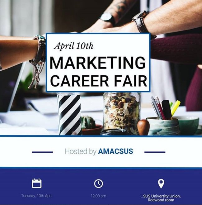 sacstatecareer's tweet photo. HORNETS🐝🐝
AMA CSUS is holding the Spring Marketing Career Fair tomorrow April 10th in the @sacstateunion Ballroom from 12-4pm. It's agreat opportunity to network with companies &amp; marketing agencies looking to hire for summer internships &amp; graduate marketing positions. https://t.co/9hHoxqqJJI