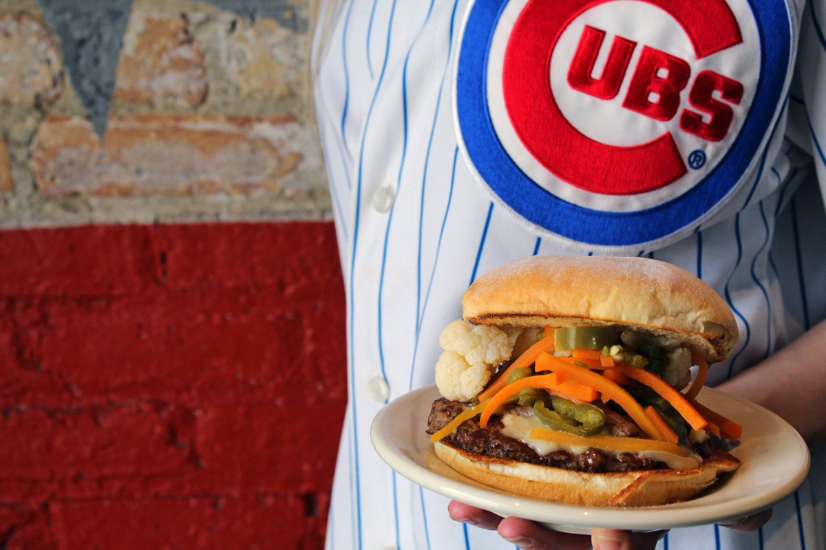 🐻⚾️ Go Cubs go, go Cubs go!! Hey Chicago, every Cubs home game we’ll be offering The Real #10 → grass fed beef, fontina cheese, Italian beef, house made giardiniera, au jus. #ChicagoCubs #DMKBurgerBar