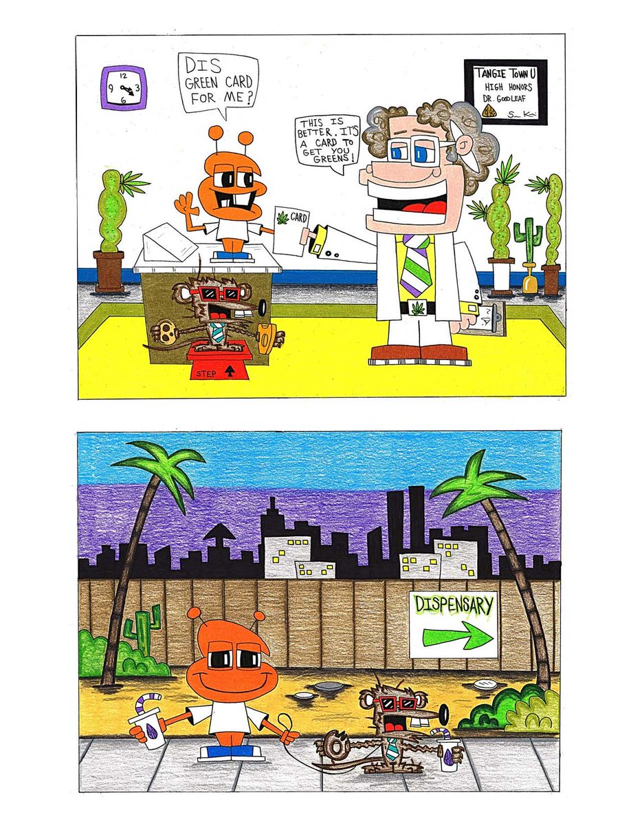 Kunzitoons's tweet photo. Greetings #Friends in case you missed our latest cartoon on our website, here it is. It’s about our little Alien who loves weed and his adventure to get his medical green card. 
Hope you enjoy it and thank you💯 
#420humor #weedfun #cartoons https://t.co/3YS2g1fP4X
