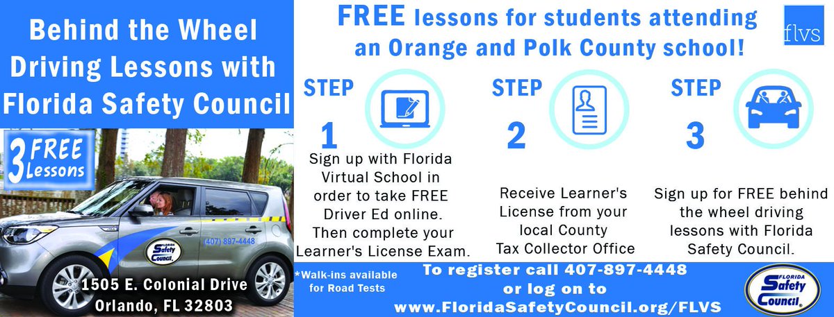 FSCsafety's tweet image. FREE Behind the Wheel Lessons!  #FSCDriverEd #FLVS #OrangeCounty #PolkCounty