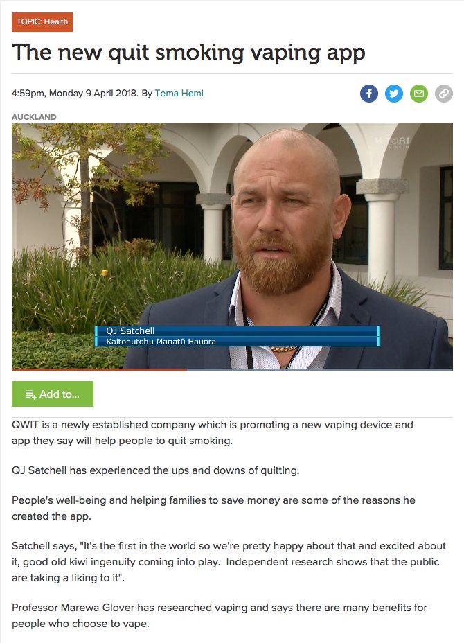 VapingAlliance's tweet photo. Hats off to @NZVAPOR #QWIT is a newly established company which is promoting a new #vaping device and app they say will help people to quit smoking. FYI @JennySalesa @DavidClarkNZ @hapaitehauora @maoritv https://t.co/DWf6GRcErJ https://t.co/KNMqqsoUbx