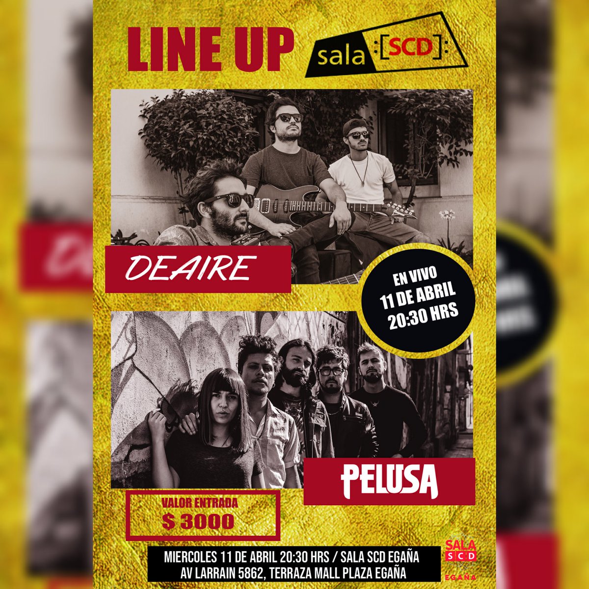 Se viene con todo <a href="/DeaireBanda/">DEAIRE</a> y #pelusa en #salascdegaña miércoles 11 de Abril, 20:30 horas. Entradas preventa AQUI!!