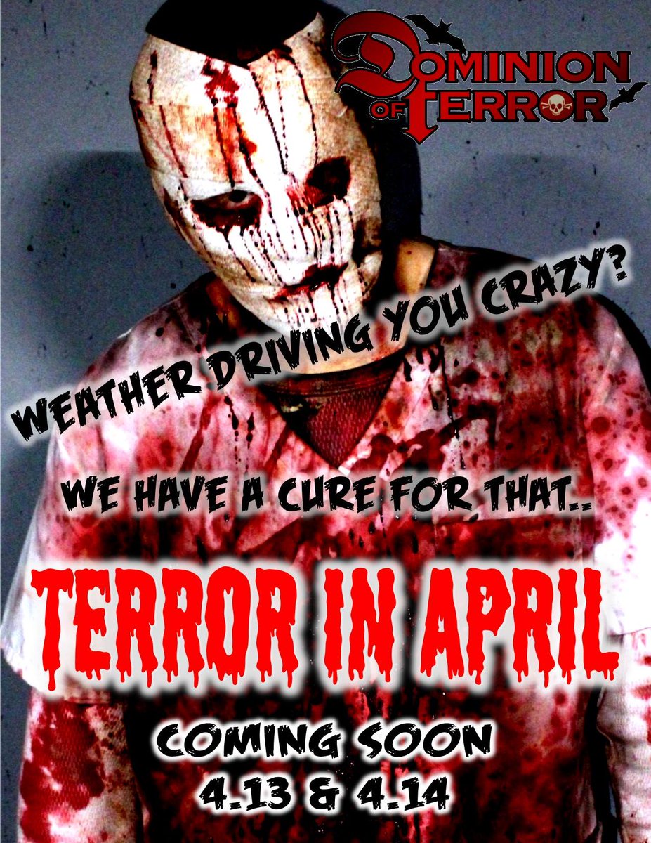 THIS FRIDAY &amp; SATURDAY!! #DominionOfTerror in Sheyboygan is open for their #TerrorInApril encore haunted event! Tickets are $10.00 from 7pm-10pm! We will see you there!! #HauntedHouse #FridayThe13th 💀<a href="/DominionOfTrror/">Dominion of Terror</a> 
MORE INFORMATION: halloweenmayhemhaunts.com