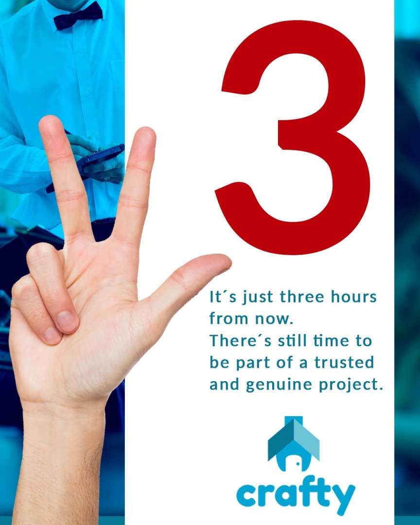 craftywork_'s tweet photo. Only three hours. Join Now! Don´t miss the opportunity. ICO ends today at 00h UTC. Última chance! Não perca essa oportunidade. A ICO acaba às 21:00h de Brasília. #crafty #craftywork #easethework #ICO #blockchain #ethereum #cryptocurrency #app https://t.co/l2pnIOCJAh