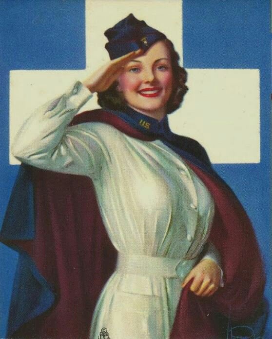 WomenAtWar2's tweet photo. #WWII #USArmy #nurse #poster with nurse wearing the white hospital dress &amp; early war blue #cape &amp; #GarrisonCap #ANCuniforms #ArmyNurse #vintageposter #pinup #womenshistory #womenatwar #womenforvictory #uniforms #ArmyNurseCorps #AmericanNurse #militaryhistory https://t.co/eT9szkh7c6