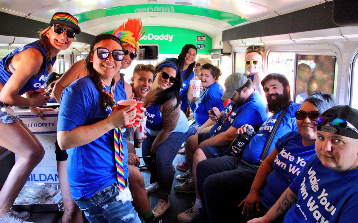 GoDaddyLife's tweet photo. Everyday United. Proud to walk alongside our @GoDaddy family this weekend in the #PhoenixPride2018 Parade. #GDUnited https://t.co/cE7YL04exq