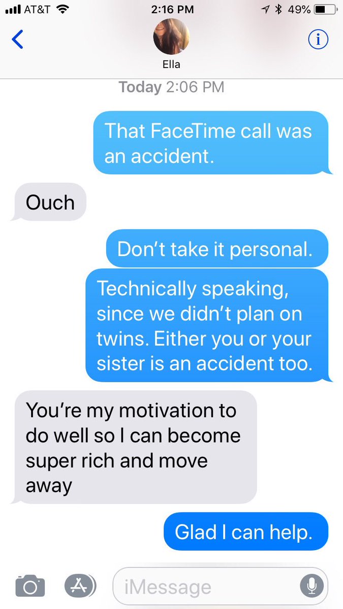 This is text convo between my husband and twin daughter ha!