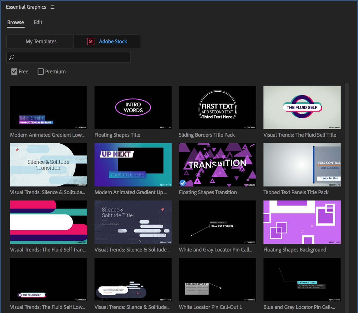 dylanosbornfilm's tweet image. It’s the #LittleThings in #PremierePro 12.1… Like free MOGRT templates! Many install with Premiere, but find more in @adobestock section of the redesigned #EssentialGraphics &amp;gt; Browse tab. Just click the “Free” checkbox. #NABShow2018