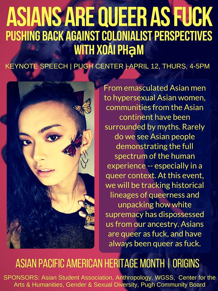 PCBColby's tweet photo. Please join PCB and the Asian Student Association on Thursday, April 12th at 4:00pm to hear Xoài Phạm speak!

https://t.co/ZQhDvpdg3p https://t.co/Fcjd1GR9oz