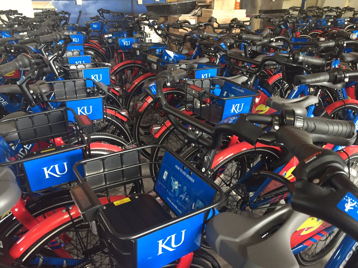 parkingku's tweet photo. We got a special delivery today: 180 bikes! This puts us one step closer to launching the KU Bike Share program on 4/18/18! #KUrides https://t.co/34nqqkM5SZ
