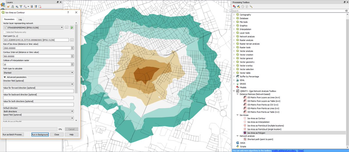 root676's tweet photo. Interpolation based polygon isochrone areas just landed with the latest commit for the #QNEAT3 plugin for #QGIS3 #processing! #networkanalysis #isochrones #noconvexhulling #matplotlib #workinprogress #sneakpeak Data by Stadt Wien, @ogdwien https://t.co/sTziVkK7TM