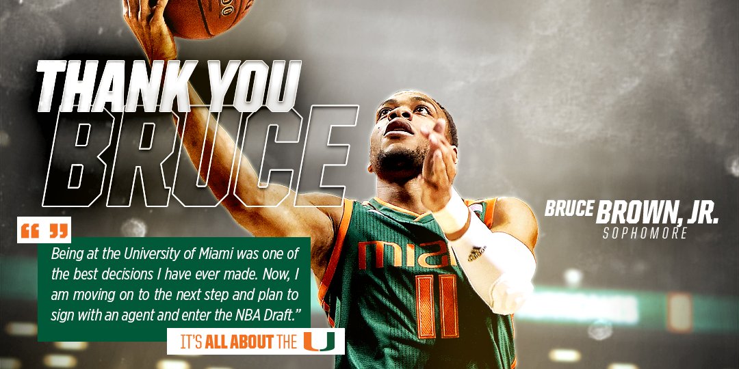 CanesHoops's tweet photo. Sophomore Bruce Brown Jr. plans to sign with an agent and enter the 2018 NBA Draft. We can't wait to watch him in the league.

#ThankYouBruce https://t.co/SsiWn1FNUs