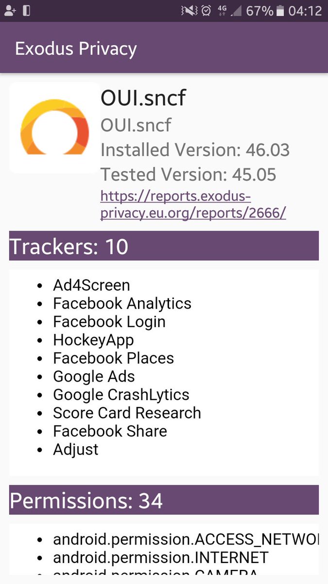 dawafree's tweet photo. Alors @ouisncf mais non aux trackers. Vous les revendez à qui nos données, hein ? Et 34 permissions pour réserver un train ?? Vous dépassez la Borne. 😨 #Privacymatters @ExodusPrivacy https://t.co/tvMfxHD5V0