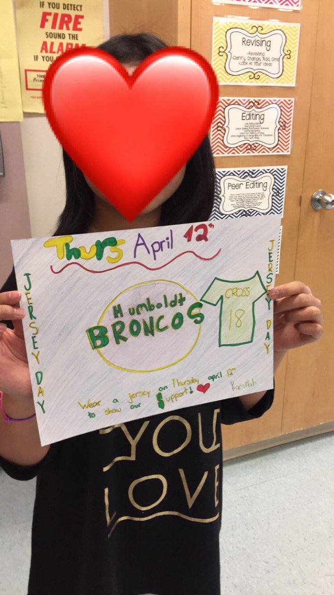 teach2reach_'s tweet photo. On Thursday, April 12th, let's show our support for the Humboldt Broncos by wearing our favourite jersey to school! #PrayersForHumboldt https://t.co/LBKOlz6oJF