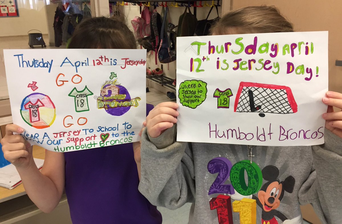 teach2reach_'s tweet photo. On Thursday, April 12th, let's show our support for the Humboldt Broncos by wearing our favourite jersey to school! #PrayersForHumboldt https://t.co/LBKOlz6oJF