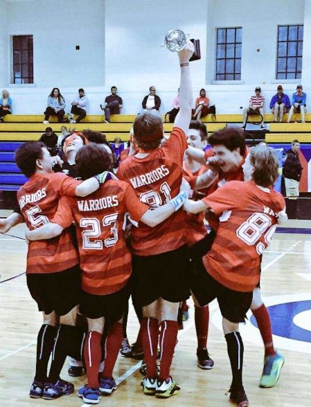 jonnywakefield's tweet photo. A former teammate (Rhett Dempsey, #89) sent me this photo of future Humboldt goalie Parker Tobin and the Parkland Warriors winning the 2013 Canada Cup in floorball. That's Parker in the middle with the trophy. #HumboldtBroncos https://t.co/Jk6cFkiBP7