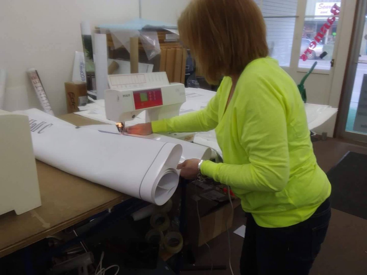 naspschools's tweet photo. #archery #nasp Sewing banners for NASP® National tournament 2018. Look out for the new range layout! @decalswithdistinction #spartawi https://t.co/KXxfidJXdZ