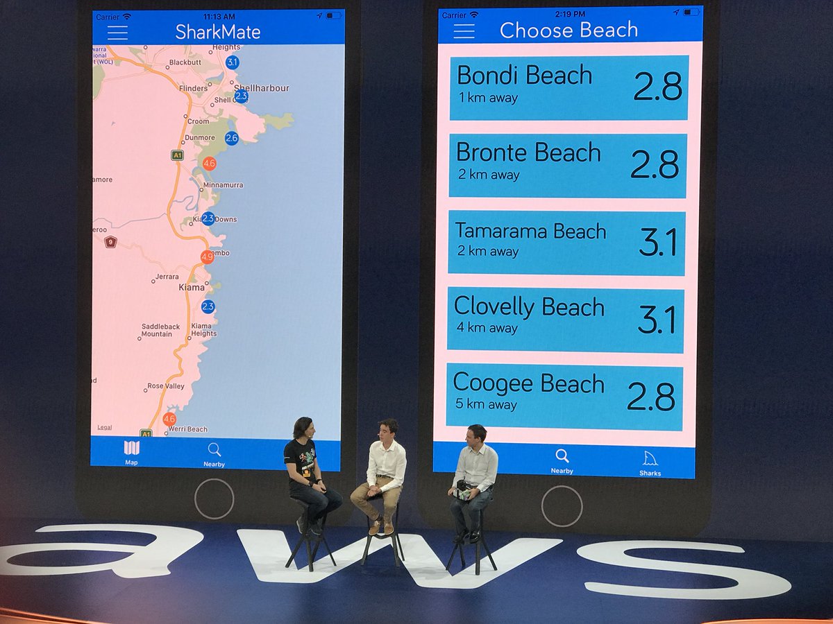 UniseedFund's tweet photo. Great to see 15 year old Sam at #awssummit talk about his conversation app SharkMate, which works out likelihood of shark attack at your favourite beaches #studentIP #builderculture #AWSSummit https://t.co/5b6Q86oKkC