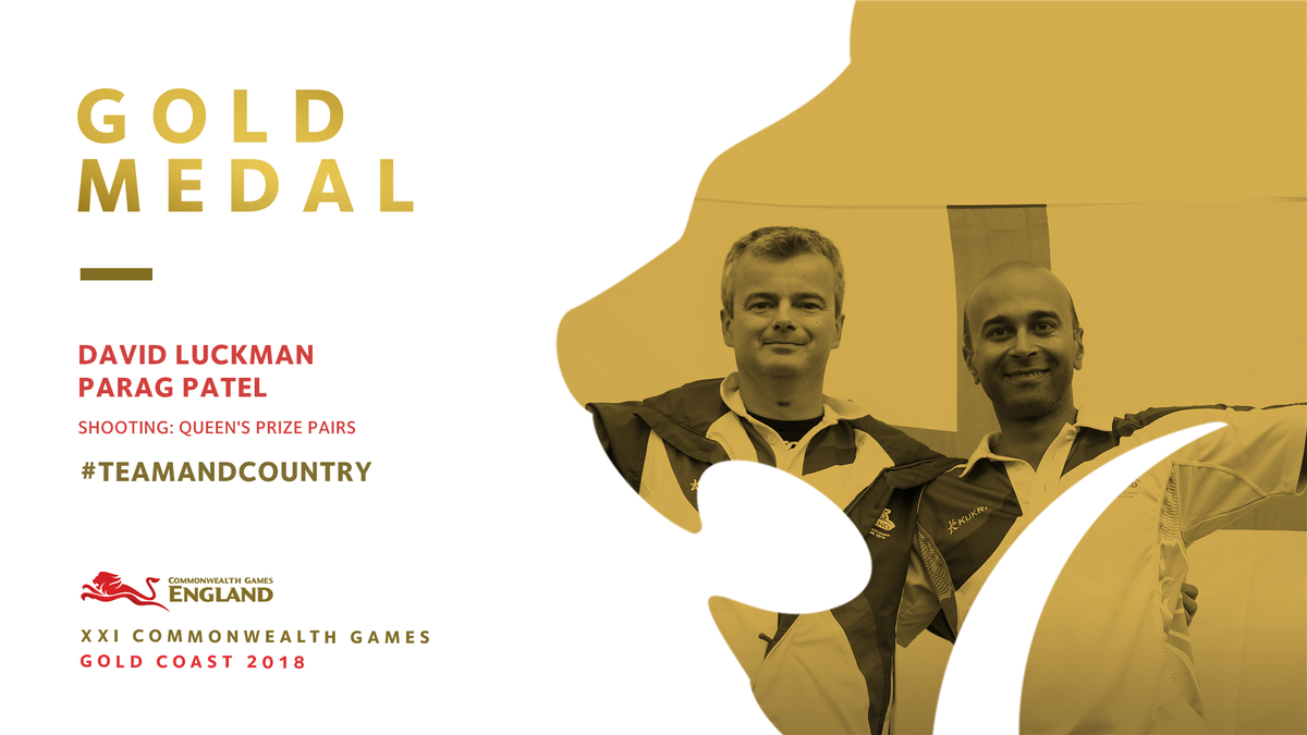 GOLD!!! It's come in the shooting. Our duo in the Queen's Prize Pairs of <a href="/Paraguk/">Parag Patel</a> and David Luckman have done it. What a super effort!! It's yet another🥇for 🏴󠁧󠁢󠁥󠁮󠁧󠁿!

#TeamAndCountry #TeamEngland #GC2018Shooting #GC2018
