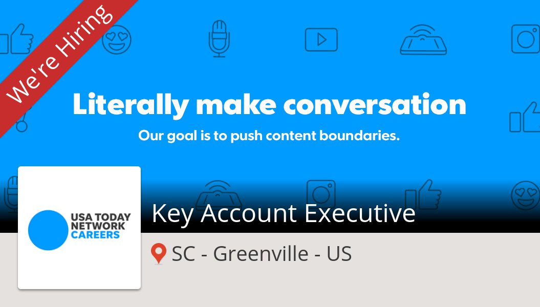 alyon1's tweet photo. Apply now to work for #USATODAYNETWORK as Key #Account #Executive in #Greenville! #job https://t.co/n0veAsi6eS https://t.co/E4bjbWhsWz