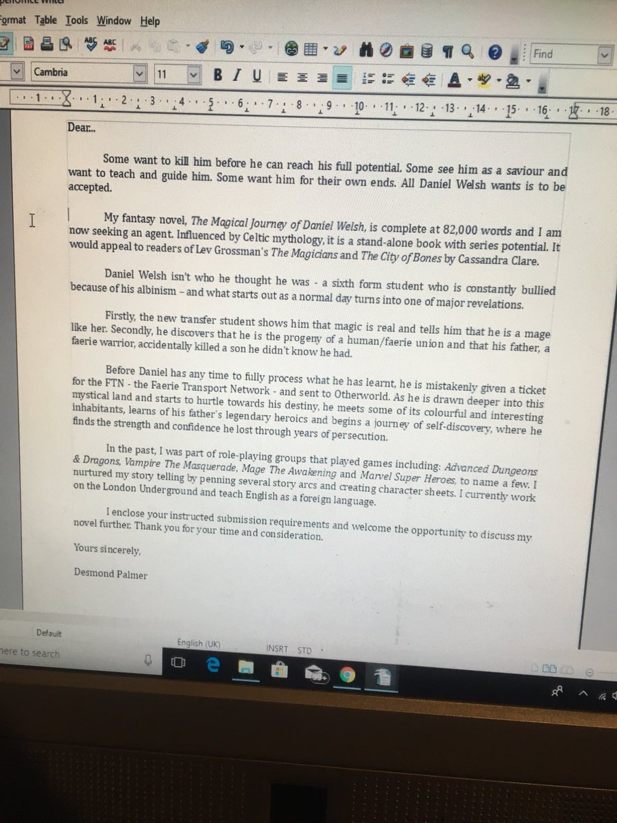 Several attempts later, a query letter is born