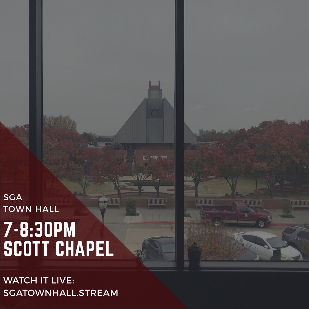 Our next Town Hall is tomorrow @ 7pm in Scott Chapel! Come with questions/comments/suggestions! 

If you can’t make it but you have a question you want answered, click the link in our bio! 

Thanks to <a href="/OCEagleMedia/">Eagle Media</a> you can watch it live at sgatownhall.stream

See you there!