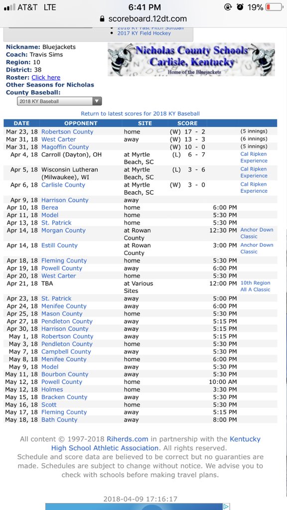 Nicholas_co_'s tweet photo. here are the schedules &amp; results of games so far of the season for the NCHS baseball &amp; softball teams https://t.co/Iei5s4nABn