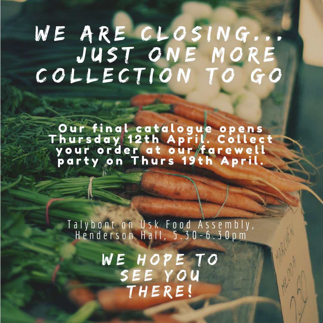 TbouFood's tweet photo. We are sad to announce that we are closing, but proud to have at least tried to make a difference to local producers &amp; offer a fresh way to shop in our rural area. We are going out with one last hurrah, so do make an order when out final catalogue opens this Thursday #localfood https://t.co/4jB18KEZvg