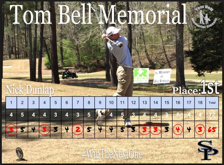 SPJagsGolf's tweet photo. After Rd 1 of the @tombellmemorial @NickDunlap62 bogey free round of 65 gives him a 1-shot lead and the team is 5 back of Mtn Brook. 
9:00am shotgun start on Tuesday. Paired with Mtn Brook, Vestavia, &amp; Hewitt-Trussville #WinTheNextOne https://t.co/2UrJxP6gza