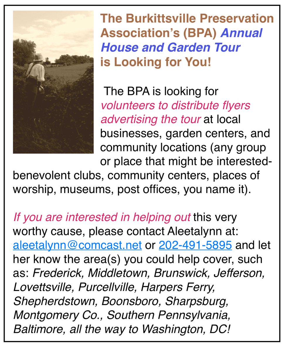 NewsBville's tweet image. Can you help the #HistoricTown #Tour in #Burkittsville?
We could use as many willing people as possible! Contact aleetalynn@comcast.net - thank you! @smcdairy @LifeinFrederick @MDCivWar @ClaraBartonMSO  @CivilWarMed @ArtistCarlB  @FlyingDog  @Housewivesfc