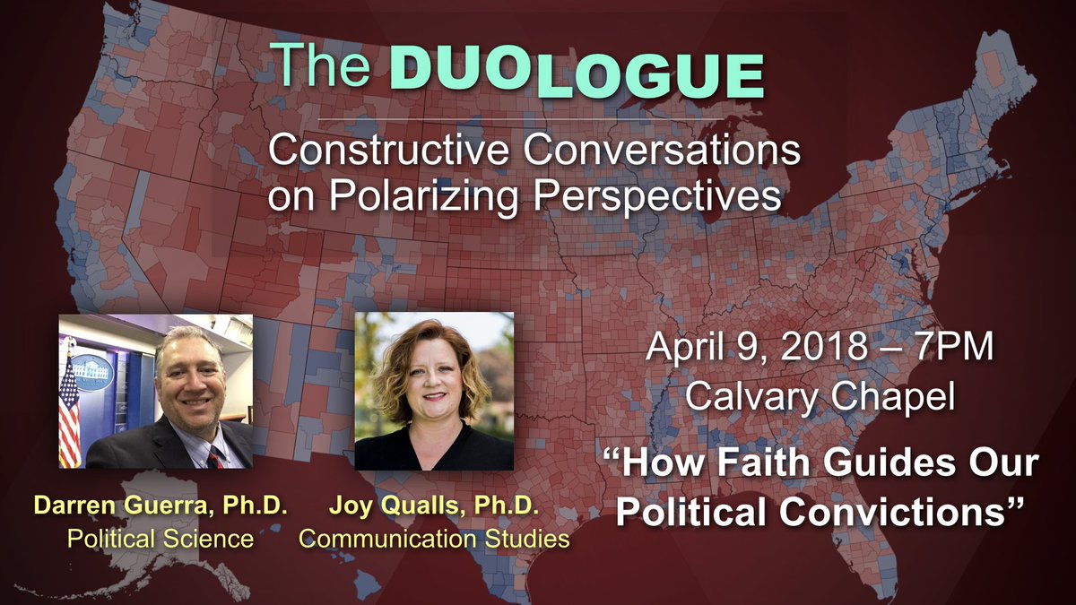 Biola_SGA's tweet photo. Come to Calvary Chapel tonight to hear Dr. Guerra and Dr. Qualls engaged in a spirited public exchange between a pair of Biola professors, modeling differences in a spirit of humility, conversing on what we believe the Bible teaches on some of the most crucial issues of the day. https://t.co/mgSz7CPvGm