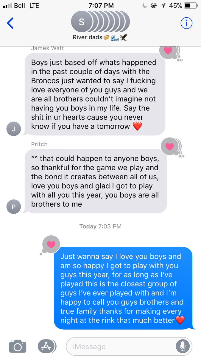 Bailey_Sowrey25's tweet photo. The bond between a team is crazy, those 25 other guys you play with go from teammates to brothers to family in a matter of seconds, take a second to appreciate everyone that’s a part of your life cuz you never know what’s gonna happen day in and day out. #PrayersForHumboldt https://t.co/LUmD5voZIo