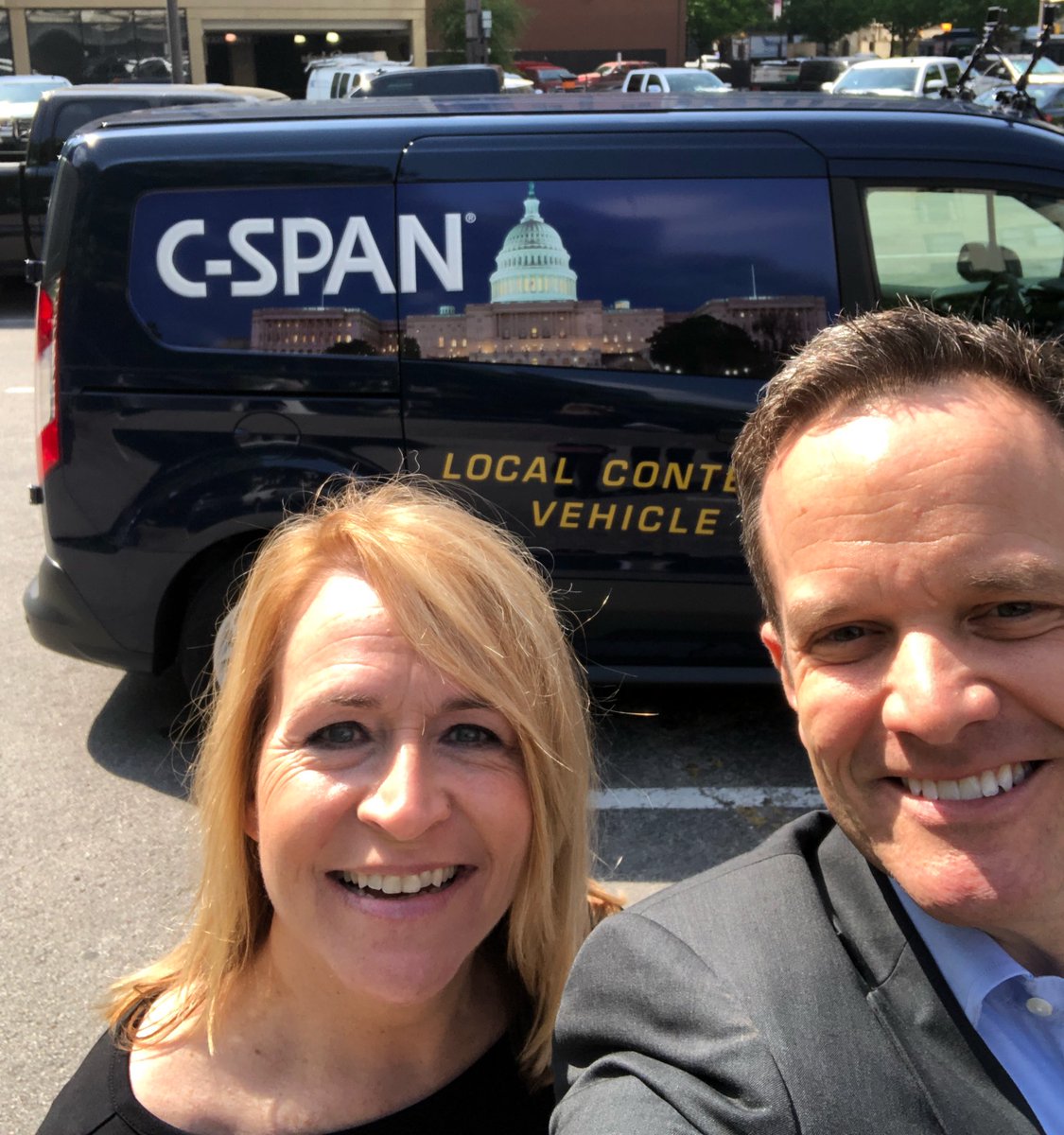 Getting ready for my close-up on the @cspan tour of @VisitFortWorth with the awesome @cspanDebbie. Fun driving tour!