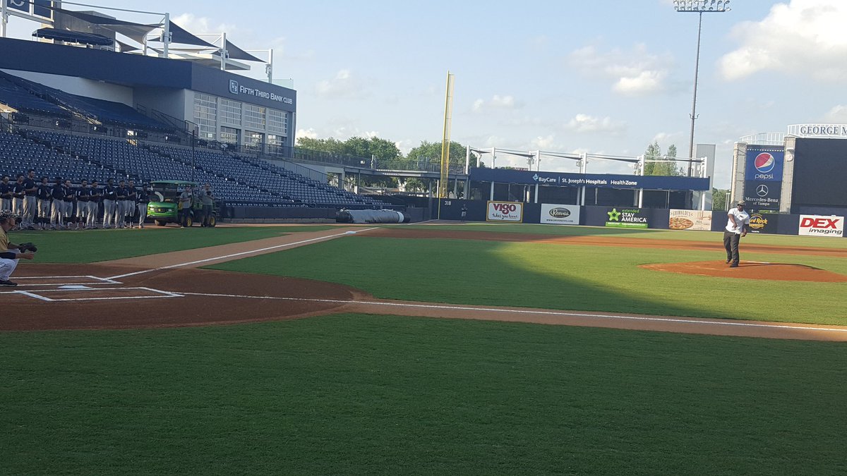 HinesEntVet's tweet photo. I got to throw the first pitch to honor vets at the HCC baseball game today at Steinbrenner field. Thanks @BaseballHCC https://t.co/yZ0MtZZlHh
