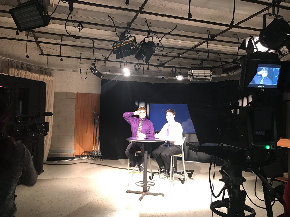 RidgeReportNU's tweet photo. Ridge Report anchors, Justin and Franklin, are getting ready for tonight’s episode! #RidgeReport #NU https://t.co/nPq17GVLUQ