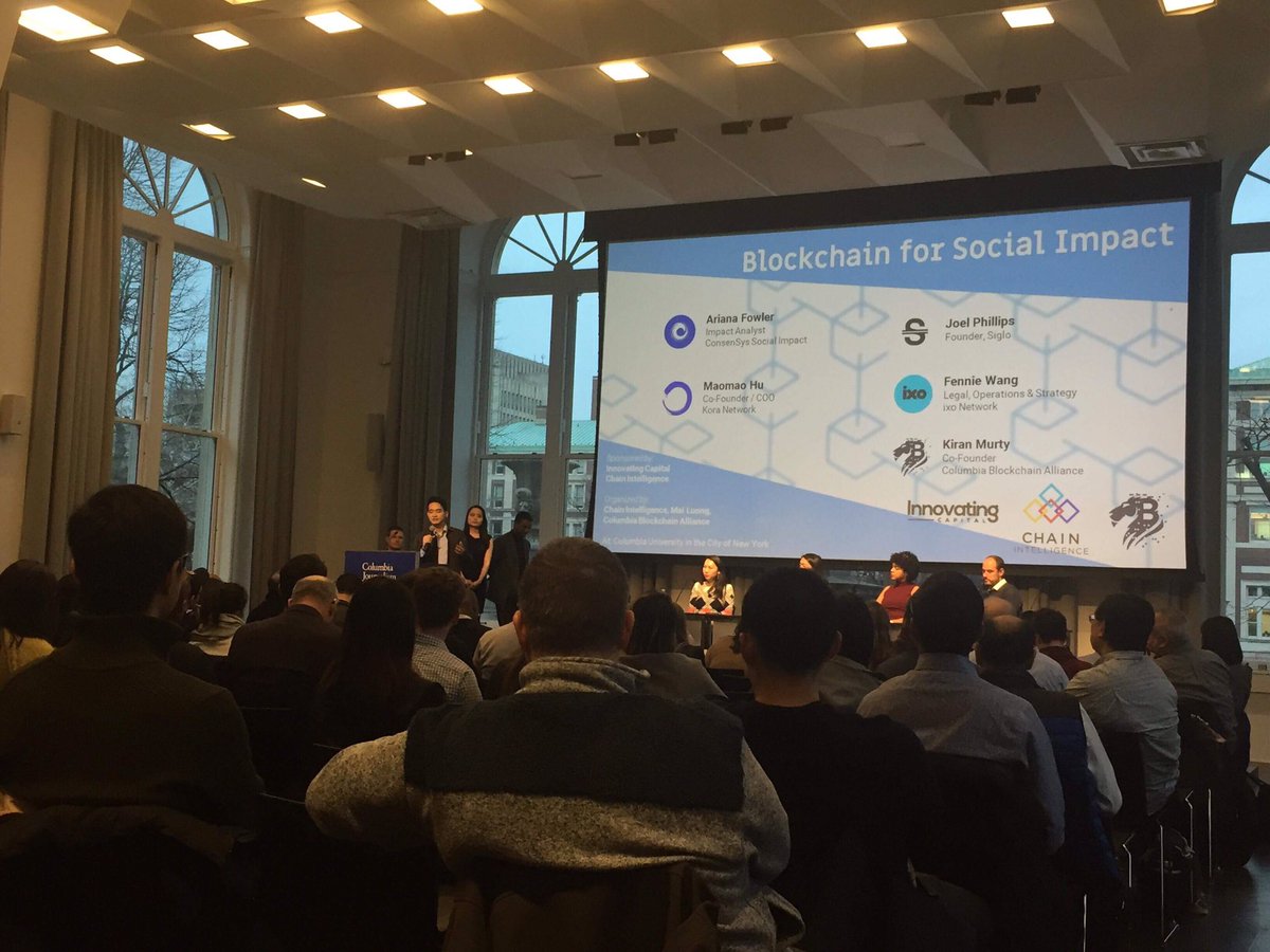 chain_intel's tweet image. Our co-founder @ih5kevin speaking at the blockchain for social impact event @Columbia!