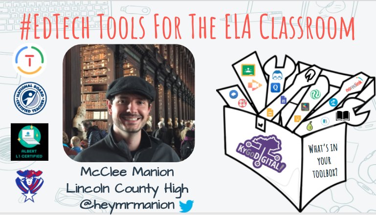 Super excited to introduce @heymrmanion ELA teacher @LCHSPatriotWay @_TEAMLincoln He will be SHARING at #KyGoDigital SESC Regional event July 25th at Corbin Center. Join hundreds of Ky Educators who are ready to CONNECT-CREATE-SHARE! Sign up at bit.ly/kygodigitalreg…