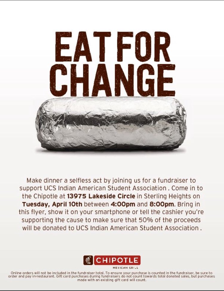 hannahthomas0's tweet photo. Hey Juniors! What better way to cool off after getting that 1600 tomorrow than with a yummy burrito? 😏

‼️‼️SUPPORT UCS IASAs CHIPOTLE FUNDRAISER, TOMORROW 4-8pm‼️‼️ https://t.co/d7iMQPa3my