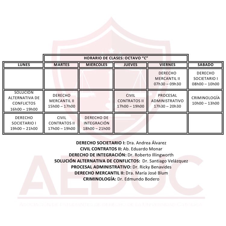 aeduc2018's tweet photo. Compartimos con ustedes los horarios de clases del Semestre A-2018 correspondientes a OCTAVO CICLO. #AeducInforma https://t.co/n1Gi0r3z6O