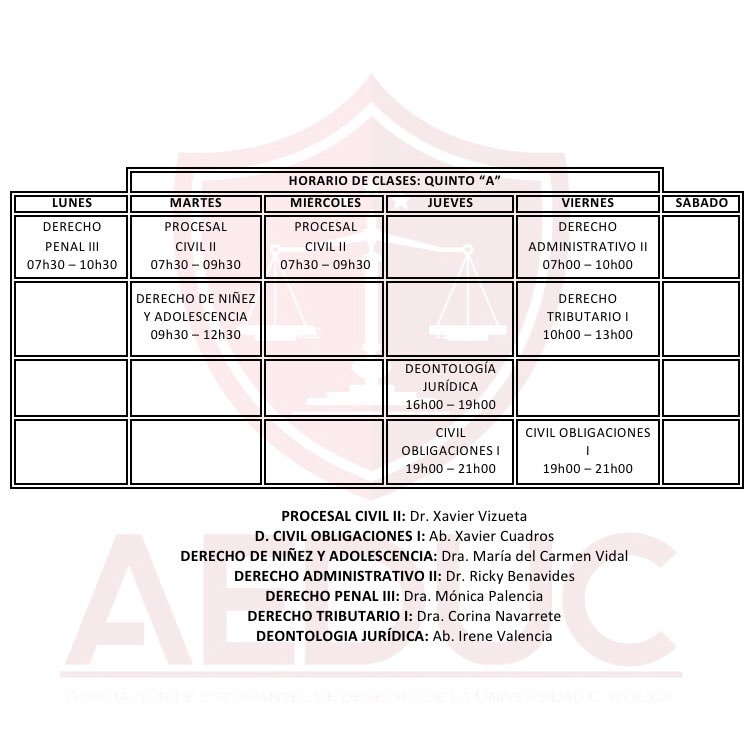 aeduc2018's tweet photo. Compartimos con ustedes los horarios de clases del Semestre A-2018 correspondientes a QUINTO CICLO. #AeducInforma https://t.co/IxXz4V8Yif