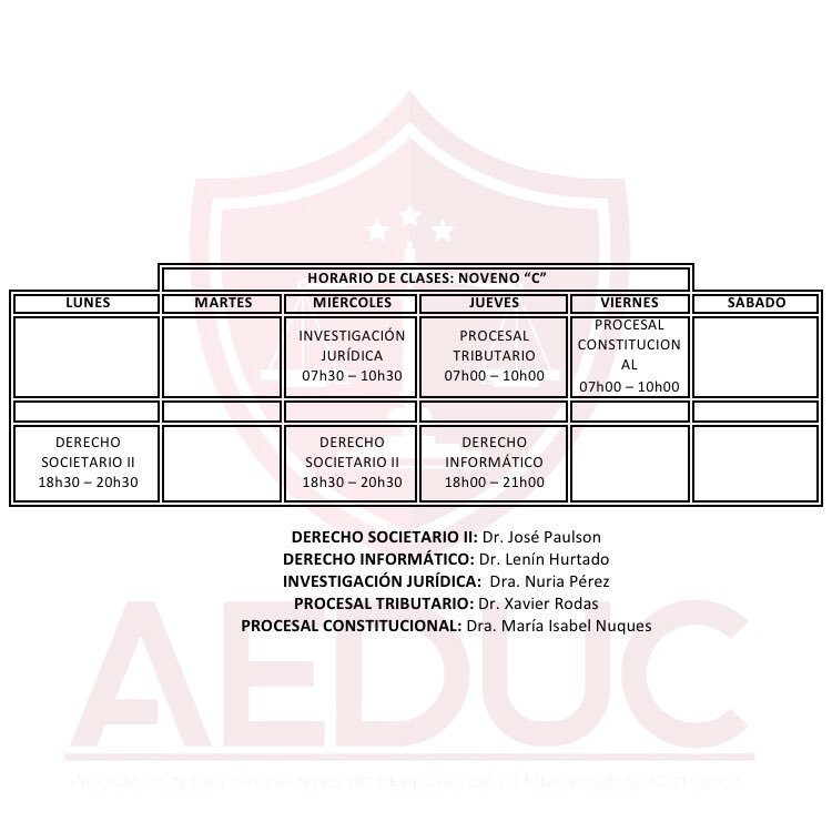 aeduc2018's tweet photo. Compartimos con ustedes los horarios de clases del Semestre A-2018 correspondientes a NOVENO CICLO. #AeducInforma https://t.co/tLTdhxmSwB