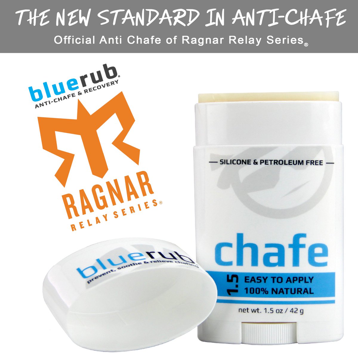bluerub's tweet image. It's time to #rubit with the Official #antichafe of #ragnar - #bluerub.  Find us on #amazon under "anti chafe stick" use RAGNAR10 for 10% off.