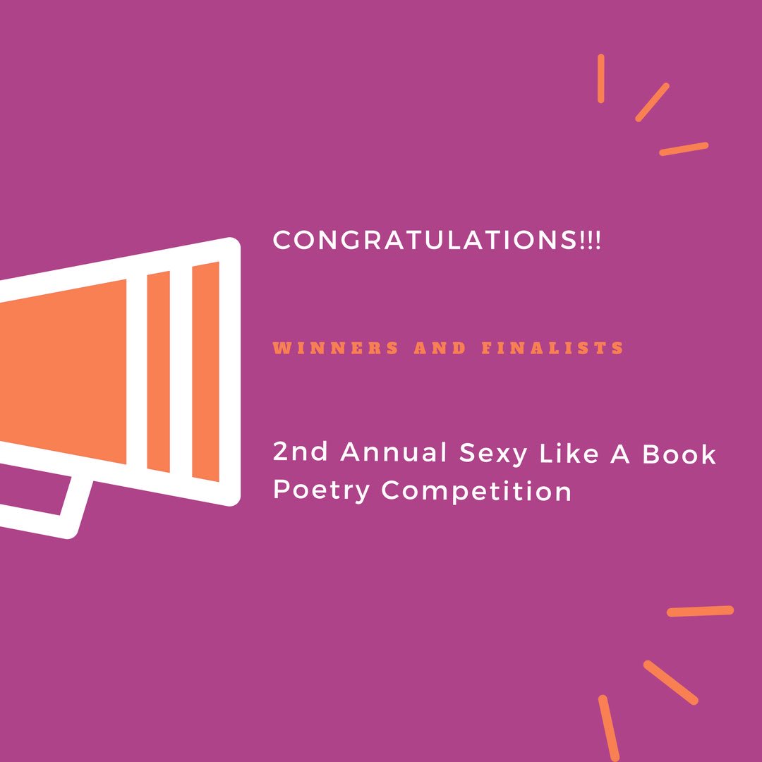 sexylikeabook's tweet photo. Results for our 2nd Annual @sexylikeabook Poetry Contest:  

1st Place - Diamond Tealee Brown 
2. 2nd Place - Janet C. Kwenah 
3. 3rd Place - Dixie M. Seboe

Finalists: 

Beulah Nimene
Maureen J. Davies
Hannah-Joy Candy

Congratulations to all the finalists and participants!🎉📚 https://t.co/tV2yAk7wiC
