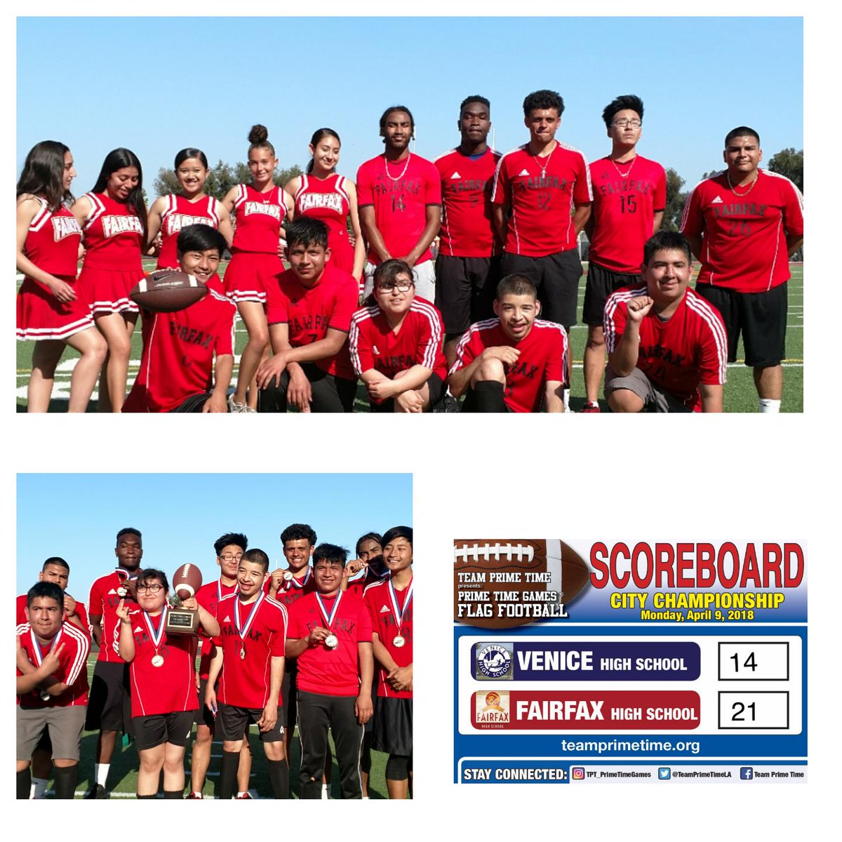BTBLA's tweet photo. RT @TeamPrimeTimeLA: #GameDay  #MondayFootball 🏈 #PrimeTimeGames #FlagFootball City Championship Game!
Fairfax HS Wins!! @BTBLA @LA_USD @LAUSD_LDWest
 #inclusionSports #playAll 
Venice High School VS Fairfax High School #TouchdownMonday https://t.co/wRGe1erwUr