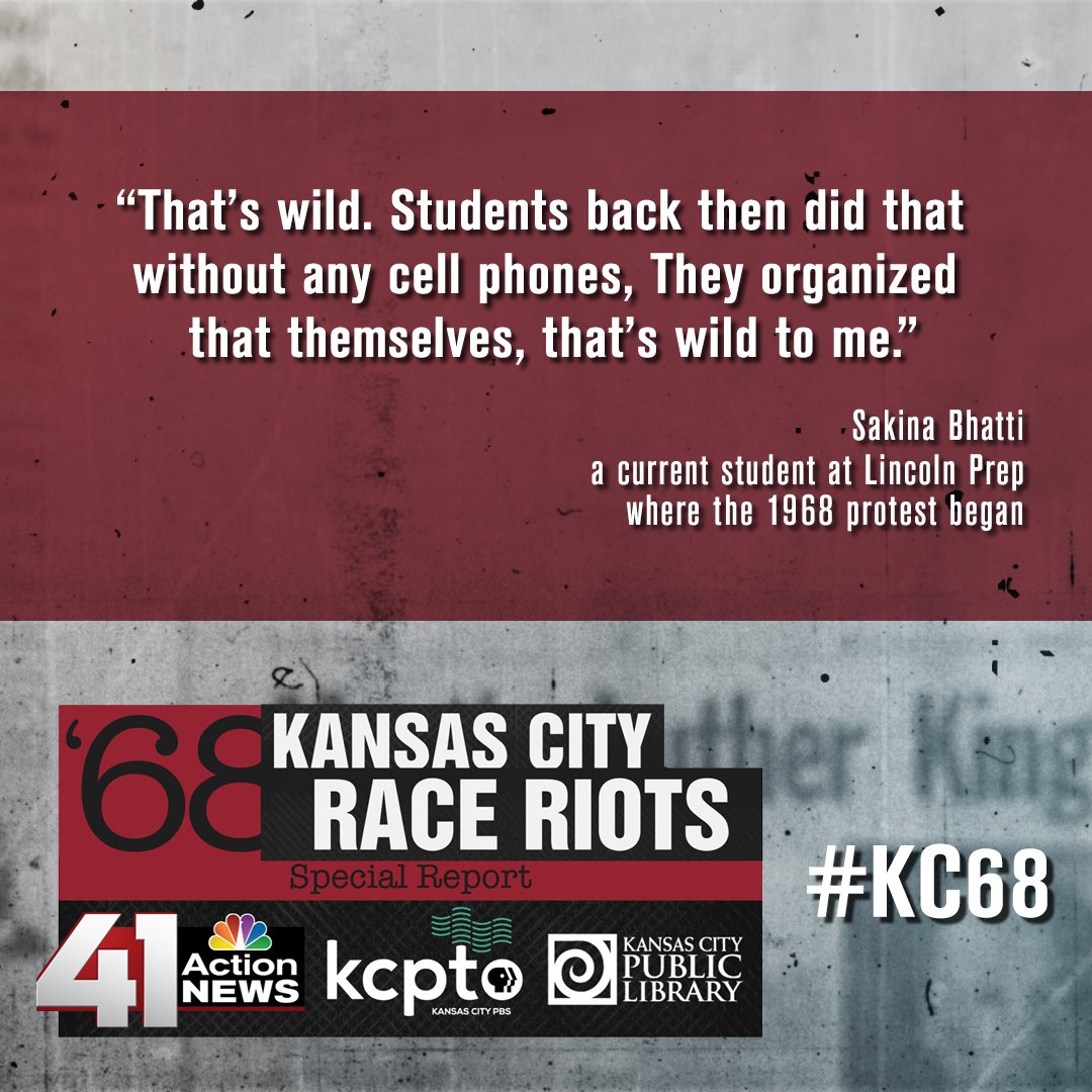 kansascitypbs's tweet photo. A quote from a current student @KCPS_Lincoln where the 1968 protest began. #KC68 #KansasCity https://t.co/RZsGkVFoEA