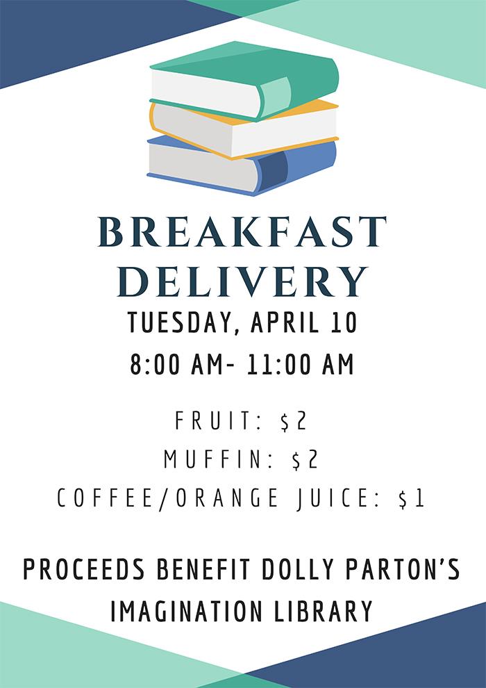 A food and coffee delivery service will be available to faculty and staff from 8:00 to 11:00 Tuesday. The funds raised from the delivery will go to Dolly Parton’s Imagination Library in Adair County. <a href="/SigmaKappaTSU/">Sigma Kappa TSU</a>