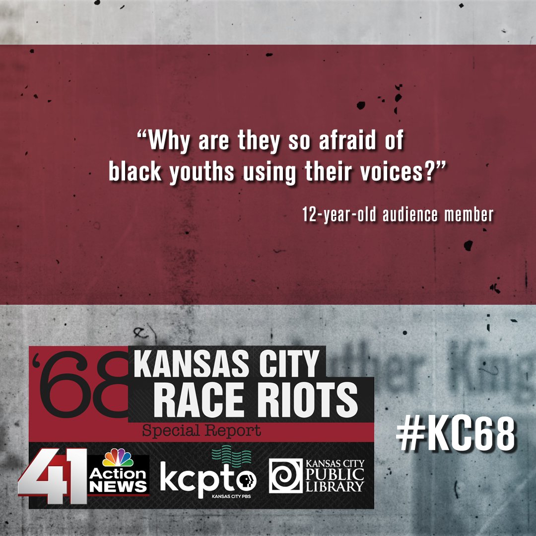 kansascitypbs's tweet photo. Thank you to @41actionnews, @KCLibrary, everyone who watched tonight's program and to those who attended the panel discussion, like the 12-year-old who asked this question, for helping make "'68 Kansas City Race Riots, Then & Now" happen. #KC68 https://t.co/bZLQGcDQTT