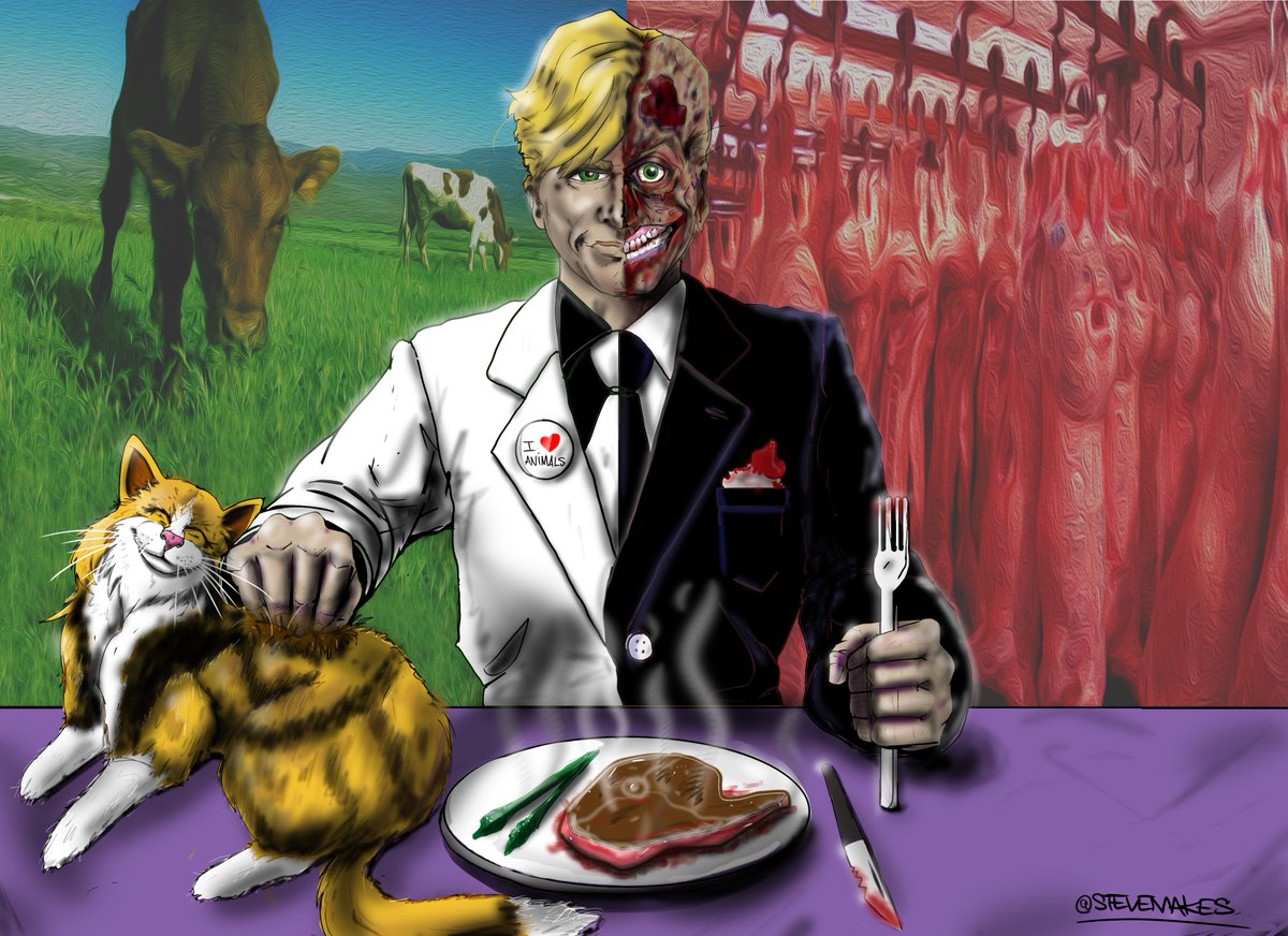 Meat free Monday? What? Just go VEGAN!! #MeatFreeMonday #compassionoverkilling #nofoodwithaface #GoVegan #ComicArt #twoface #SteveMakesArt